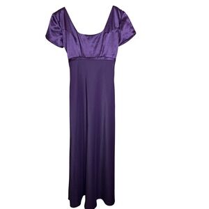 1001 Nights Vintage Purple Satin Empire Waist Maxi‎ Dress Short Sleeve Size 5/6
